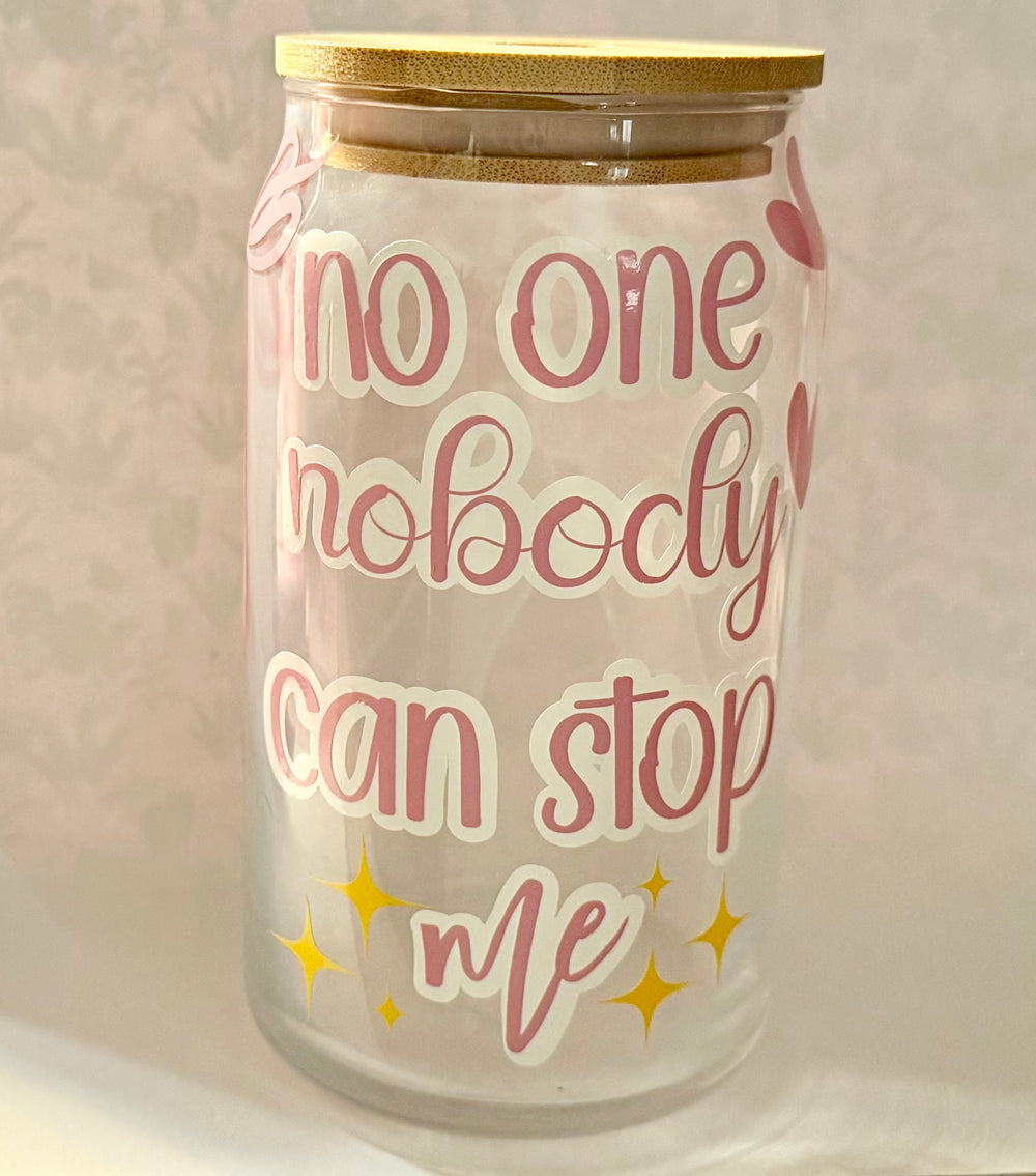 No One Nobody Can Stop Me – Pink Bow Glass Cup